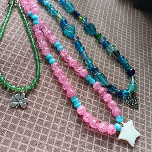 2 beaded Necklaces,1 anklet, Glass Beads, Sterling Charms. - Picture 7 of 7
